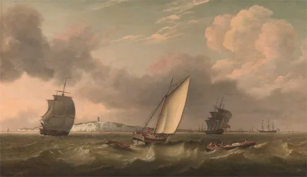 Csomaghajó vitorla alatt a szélben a South Foreland mellett